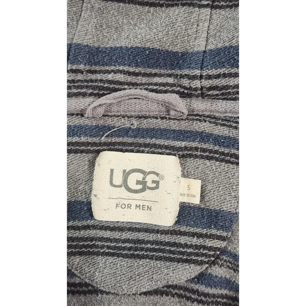 UGG For Men‎ Striped Hooded Robe Grey Blue Knit Loungewear Size Small